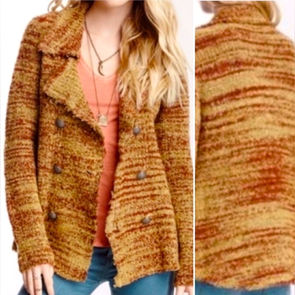 Free People Womens Zebra Yarn Knit Button‎ Down Wool Cardigan Jacket Sz S Autumn